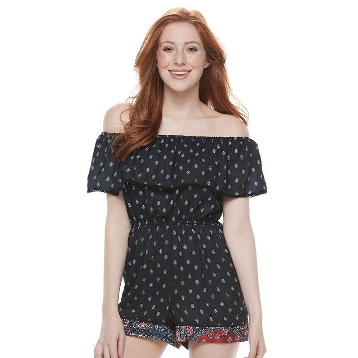 Disney Pirates Of The Caribbean: Juniors Collection Print Off-the-shoulder Romper, Girl's, Size: Medium, Ovrfl Oth