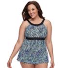 Plus Size A Shore Fit Hip Minimizer One-piece Swimdress And Brief Bottoms Set, Women's, Size: 16 W, Blue