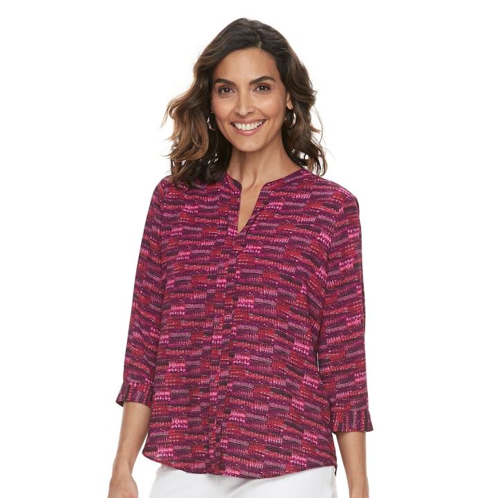 Women's Dana Buchman Printed Splitneck Top, Size: Small, Med Pink