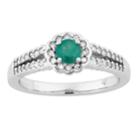 10k White Gold Emerald & 1/4 Carat T.w. Diamond Flower Ring, Women's, Size: 7, Green