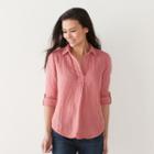 Petite Sonoma Goods For Life&trade; Textured Stripe Roll-tab Shirt, Women's, Size: M Petite, Light Red