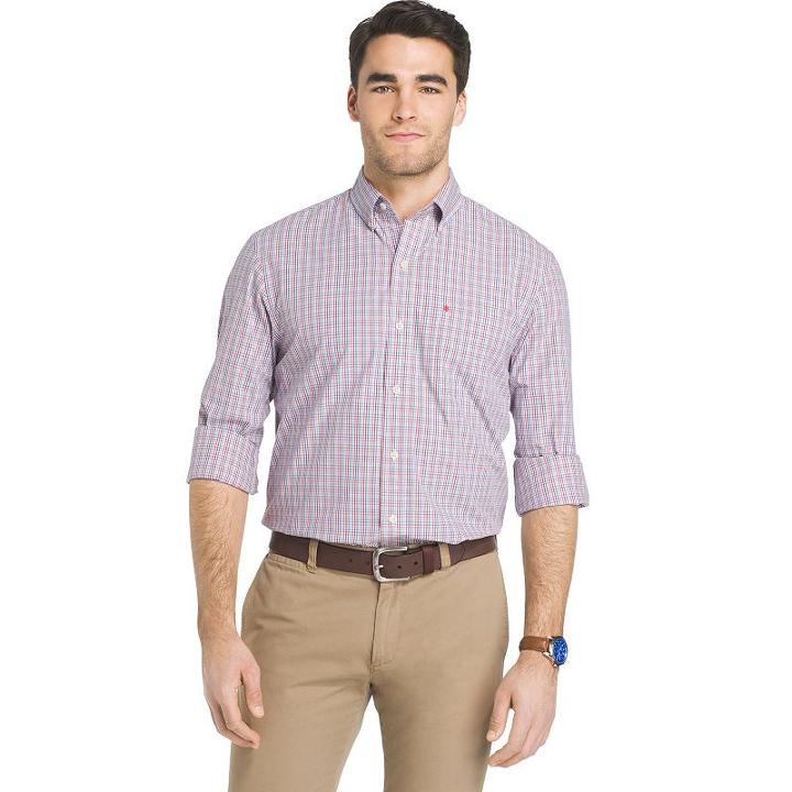 Men's Izod Essential Regular-fit Checked Button-down Shirt, Size: Large, Red Other