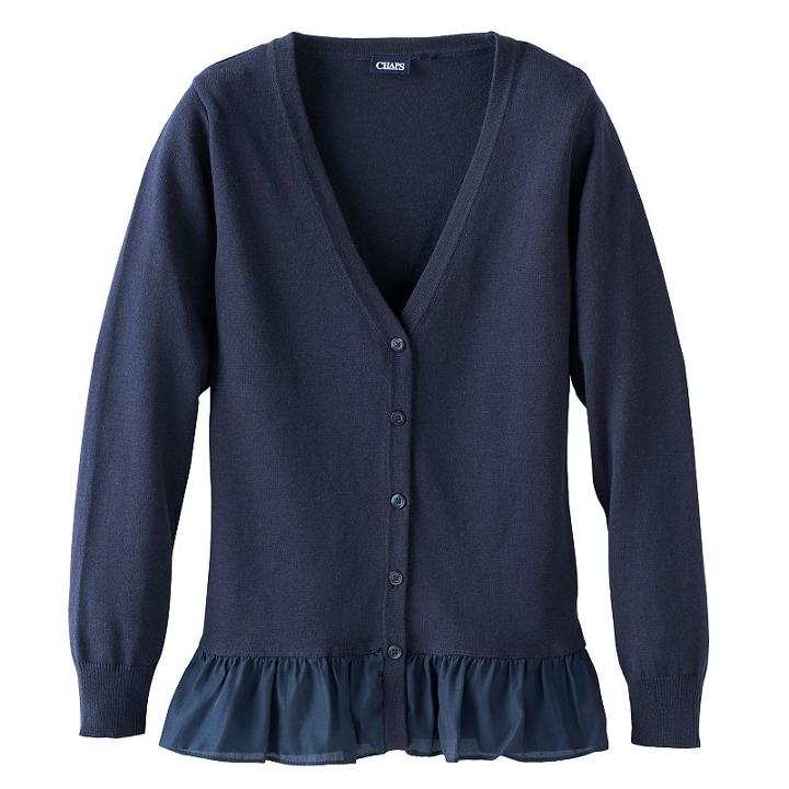 Girls 4-16 Chaps Ruffle Hem Boyfriend Cardigan, Girl's, Size: 6x, Blue (navy)