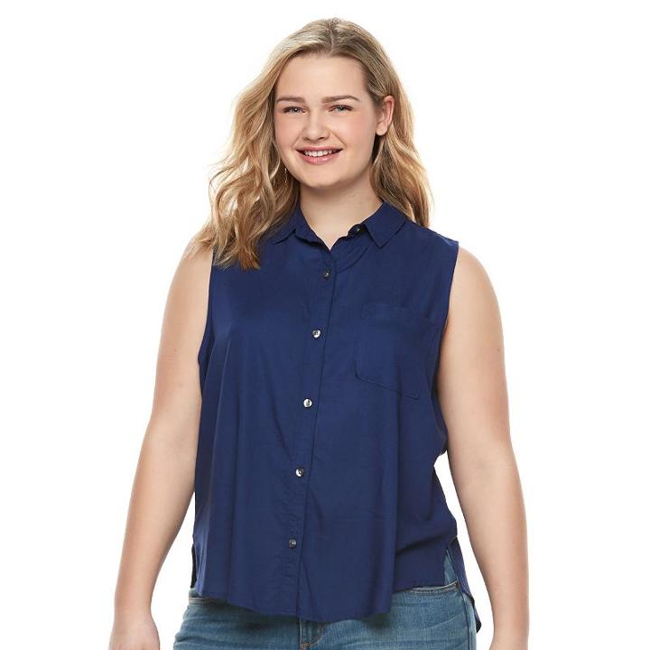 Juniors' Plus Size So&reg; Pleated Sleeveless Shirt, Girl's, Size: 2xl, Blue