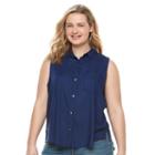 Juniors' Plus Size So&reg; Pleated Sleeveless Shirt, Girl's, Size: 2xl, Blue