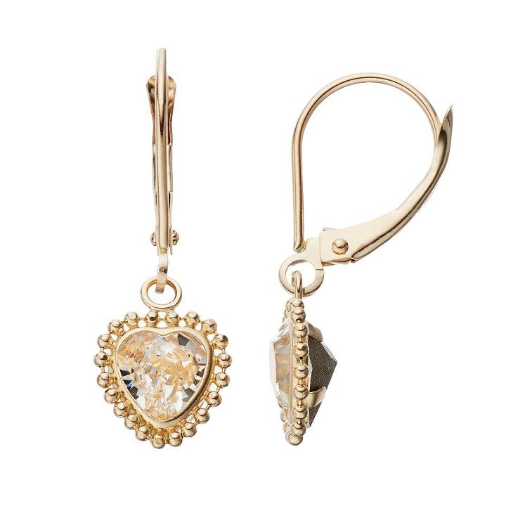 Gold 'n' Ice 10k Gold Crystal Heart Drop Earrings, Women's, White