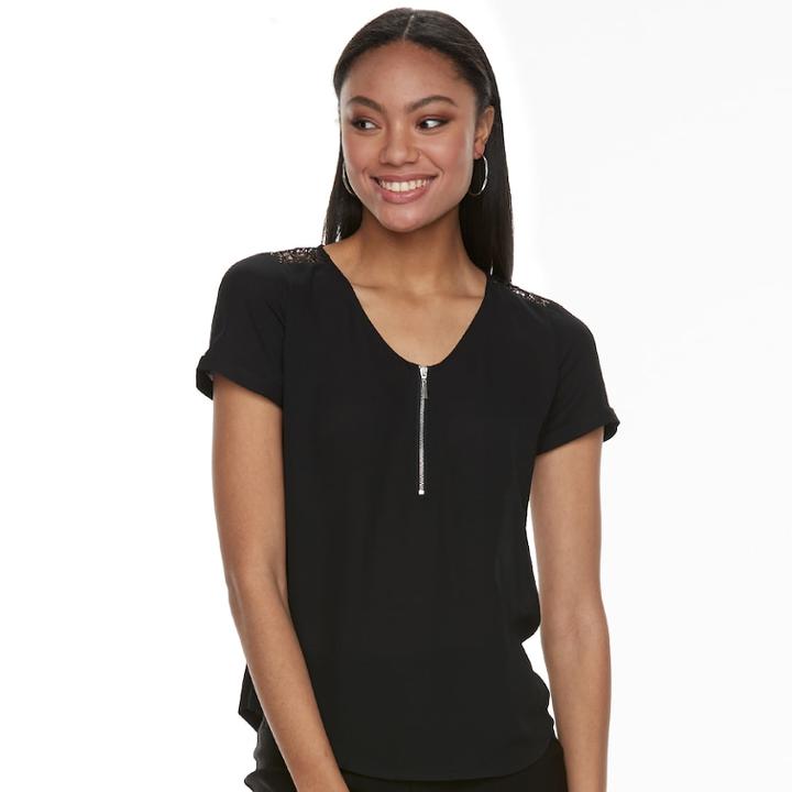 Women's Apt. 9&reg; Lace Accent Zipper Top, Size: Xxl, Black