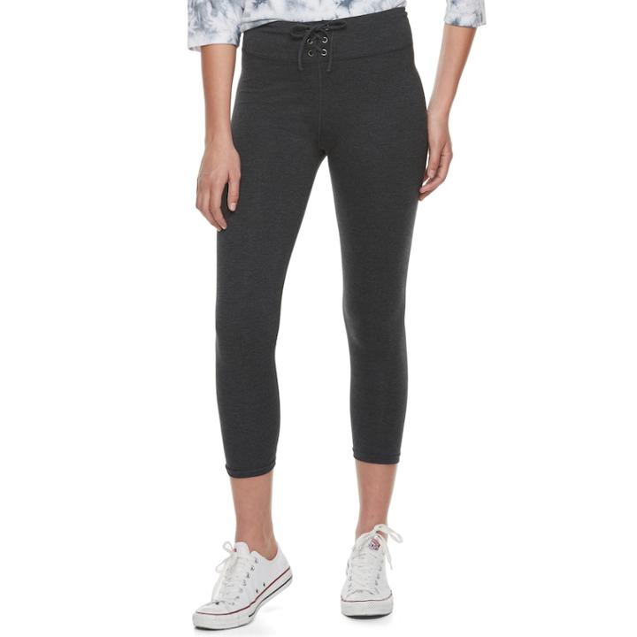 Juniors' So&reg; Lace-up Yoga Ankle Leggings, Teens, Size: Small, Dark Grey