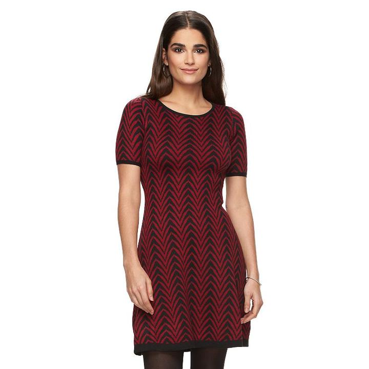 Petite Suite 7 Chevron Fit & Flare Sweaterdress, Women's, Size: S Petite, Red Other