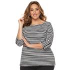 Plus Size Croft & Barrow&reg; Ribbed Stripe Top, Women's, Size: 1xl, Black