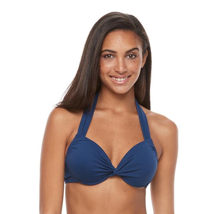 Women's Apt. 9&reg; Twist-front Halter Bikini Top, Size: Medium, Med Blue