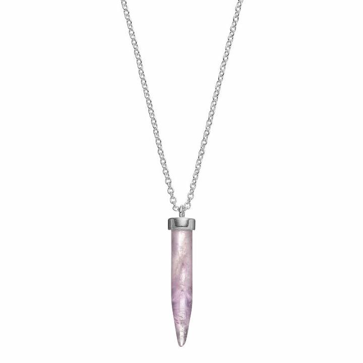 Healing Stone Silver Plated Tapered Amethyst Crystal Pendant Necklace, Women's, Size: 18, Purple
