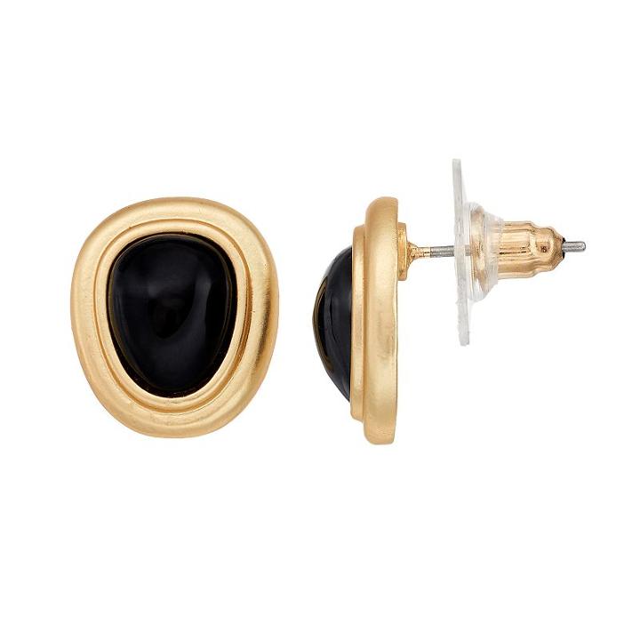 Black Cabochon Beveled Nickel Free Stud Earrings, Women's