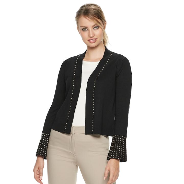 Women's Nina Leonard Embellished Bell-sleeve Bolero, Size: Xl, Black