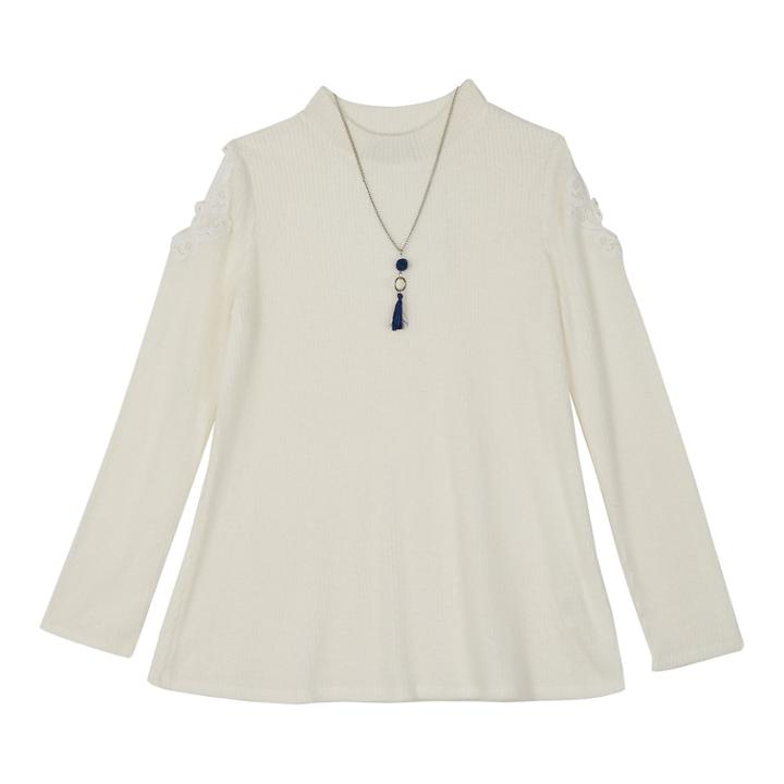 Girls 7-16 Iz Amy Byer Lace Trim Cold Shoulder Top With Necklace, Size: Large, White