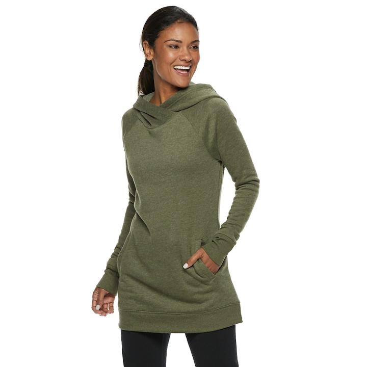 Women's Tek Gear&reg; Fleece Raglan Tunic Hoodie, Size: Xs, Dark Green