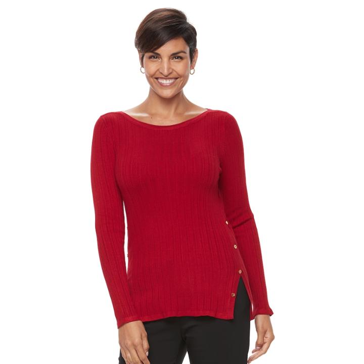 Women's Croft & Barrow&reg; Button Side Long Sleeve Top, Size: Xxl, Med Red