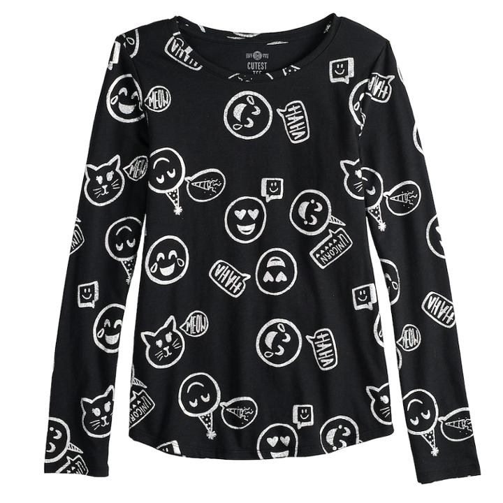 Girls 7-16 & Plus Size So&reg; Long Sleeve Core Tee, Size: 12 1/2, Black