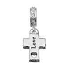 Individuality Beads Sterling Silver Crystal Love Cross Charm, Women's, Grey