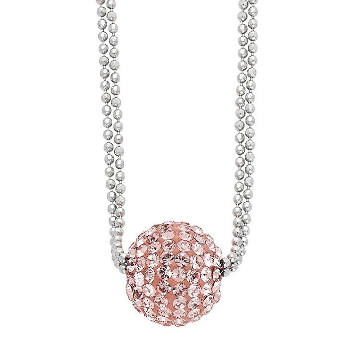 Ball, Sterling Silver Crystal Pendant Necklace, Women's, Size: 18, Pink