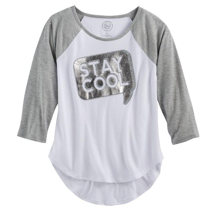 Girls 7-16 & Plus Size So&reg; High-low Shine Baseball Tee, Size: 20 1/2, White