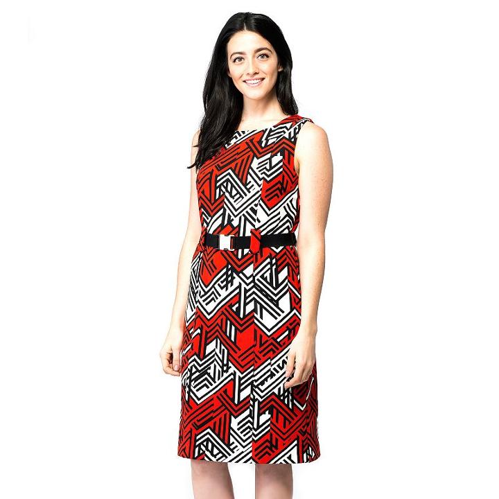 Women's Ile New York Abstract Geometric Sheath Dress, Size: 16, Red