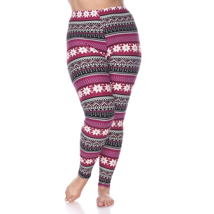 Plus Size White Mark Holiday Printed Leggings, Women's, Med Red