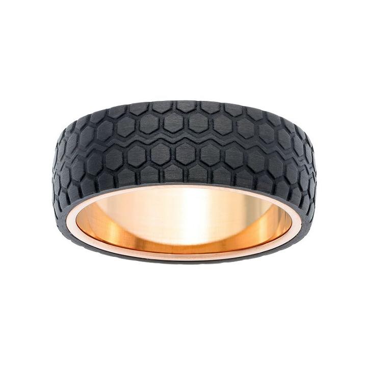 Lynx Men's Textured Carbon Fiber Ring, Size: 11, Grey