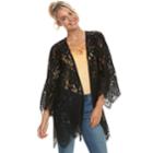 Juniors' Love, Fire Floral Lace-trim Kimono, Teens, Size: Medium, Black