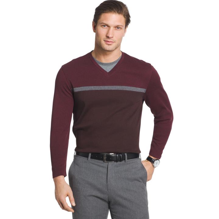 Men's Van Heusen Jaspe Classic-fit Mock-layer Stretch V-neck Sweater, Size: Medium, Dark Red