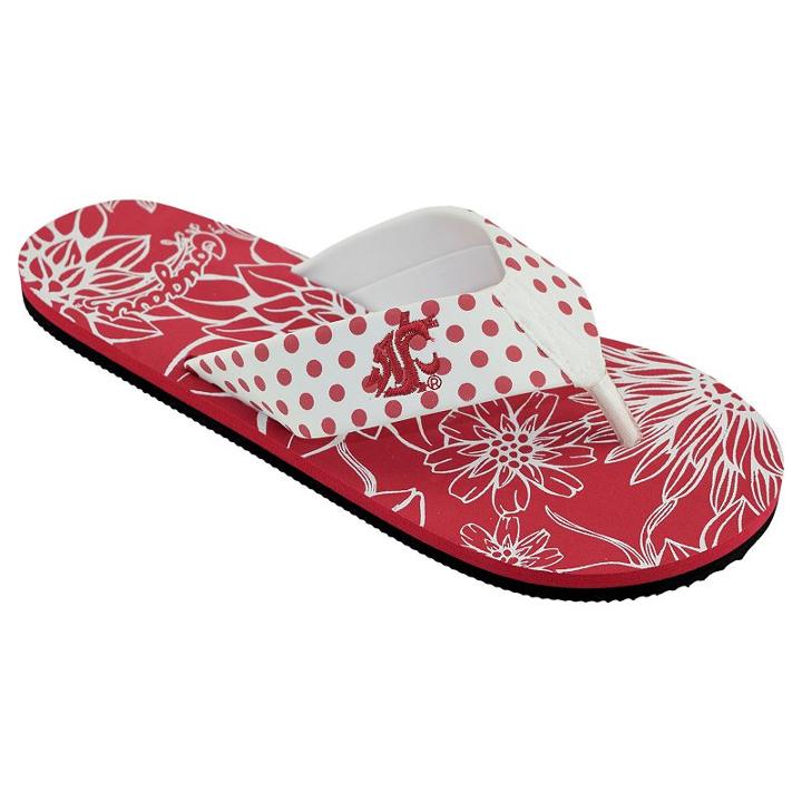 Women's College Edition Washington State Cougars Floral Polka-dot Flip-flops, Size: Medium, White