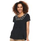 Women's Sonoma Goods For Life&trade; Embroidered Lace-up Top, Size: Large, Black