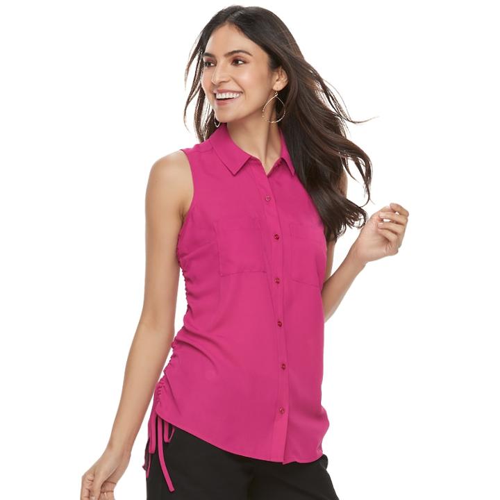 Women's Apt. 9&reg; Ruched Georgette Blouse, Size: Medium, Dark Pink