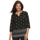 Women's Croft & Barrow&reg; Smocked Printed Top, Size: Large, Black