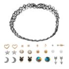 Tattoo Choker Necklace & Assorted Stud Earring Set, Women's, Black