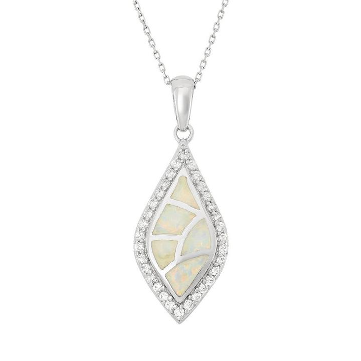 Lab-created Opal & Cubic Zirconia Sterling Silver Mosaic Marquise Pendant Necklace, Women's, Size: 18, White
