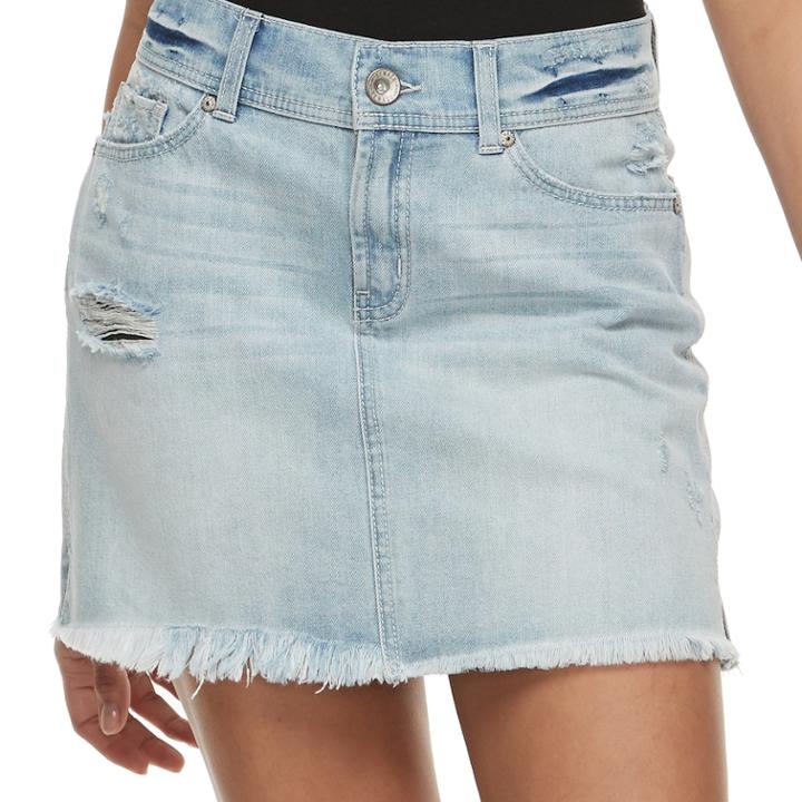Juniors' Rewash Frayed Light Wash Jean Mini Skirt, Teens, Size: 13, Blue