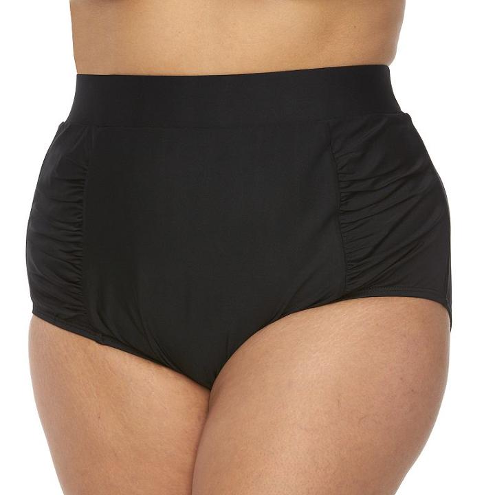 Plus Size Beach Scene High-waist Scoop Bottoms, Women's, Size: 20 W, Black