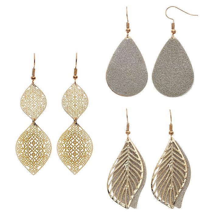 Mudd&reg; Nickel Free Leaf, Ogee & Teardrop Earring Set, Women's, Multicolor