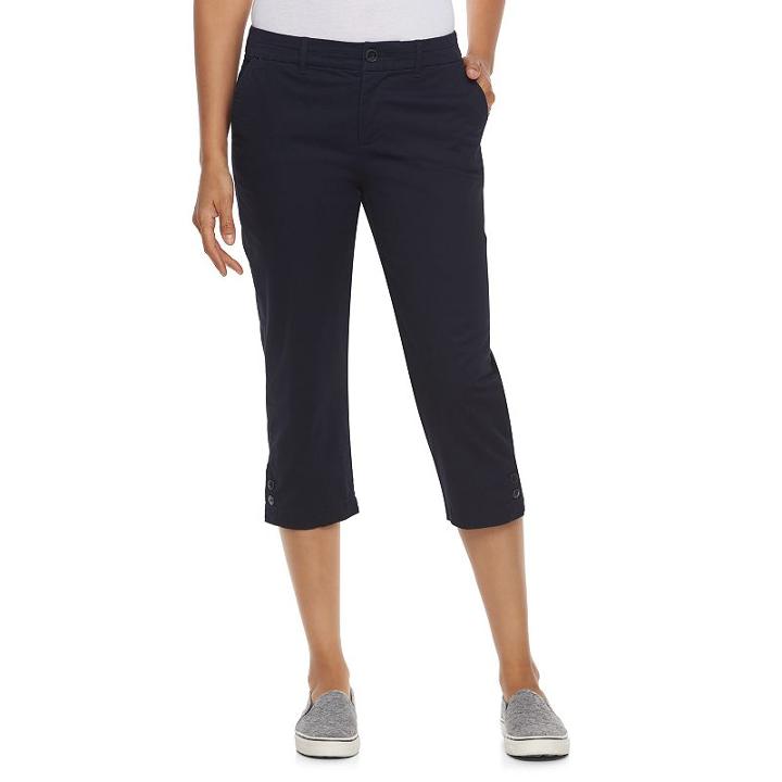 Women's Croft & Barrow&reg; Essential Button-hem Twill Capris, Size: 18, Blue (navy)