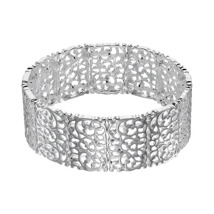 Lc Lauren Conrad Silver Tone Filigree Stretch Bracelet, Women's