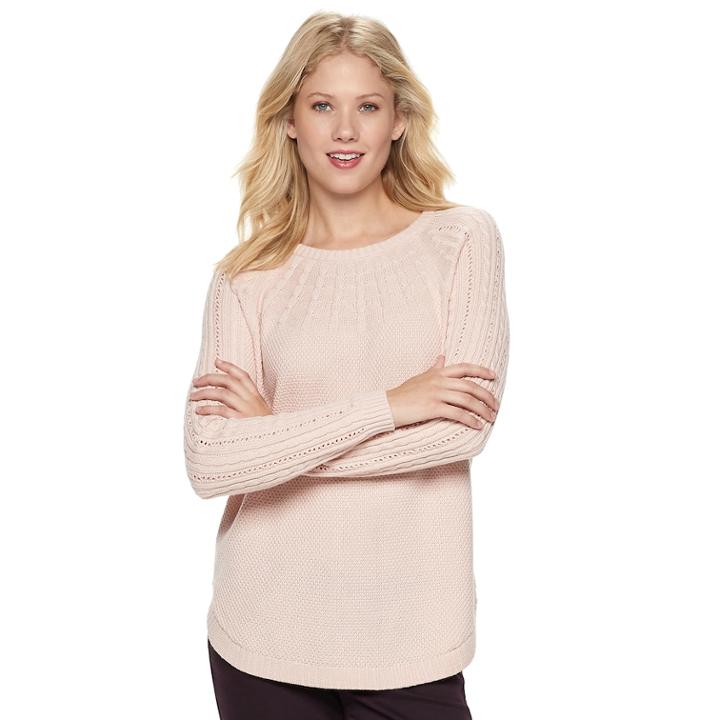 Women's Sonoma Goods For Life&trade; Cable Knit Yoke Crewneck Sweater, Size: Large, Lt Orange