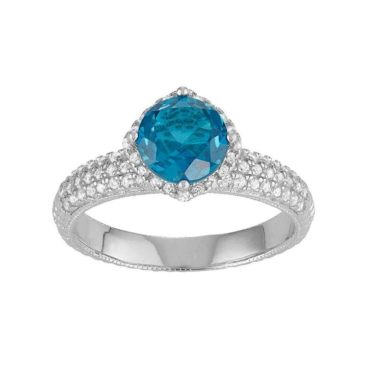 Sterling Silver Blue Quartz & Lab-created White Sapphire Halo Ring, Women's, Size: 8