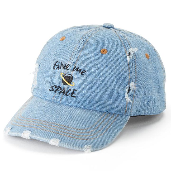 Women's So&reg; Distressed Denim Give Me Space Baseball Cap, Blue