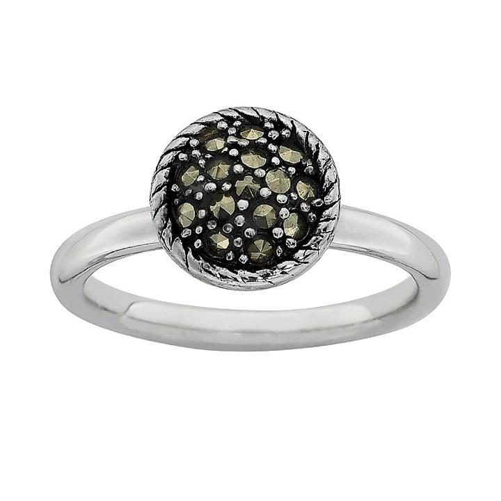 Stacks And Stones Sterling Silver Marcasite Stack Ring, Women's, Size: 9, Black