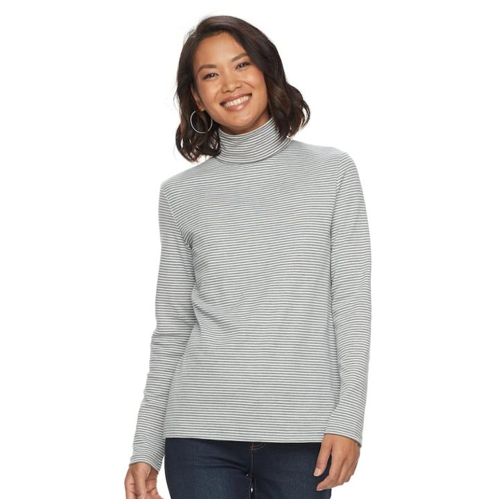 Women's Croft & Barrow&reg; Long Sleeve Turtleneck Top, Size: Small, Light Grey