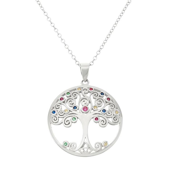 Sterling Silver Lab-created Gemstone & Cubic Zirconia Tree Of Life Pendant, Women's, Size: 18, Multicolor