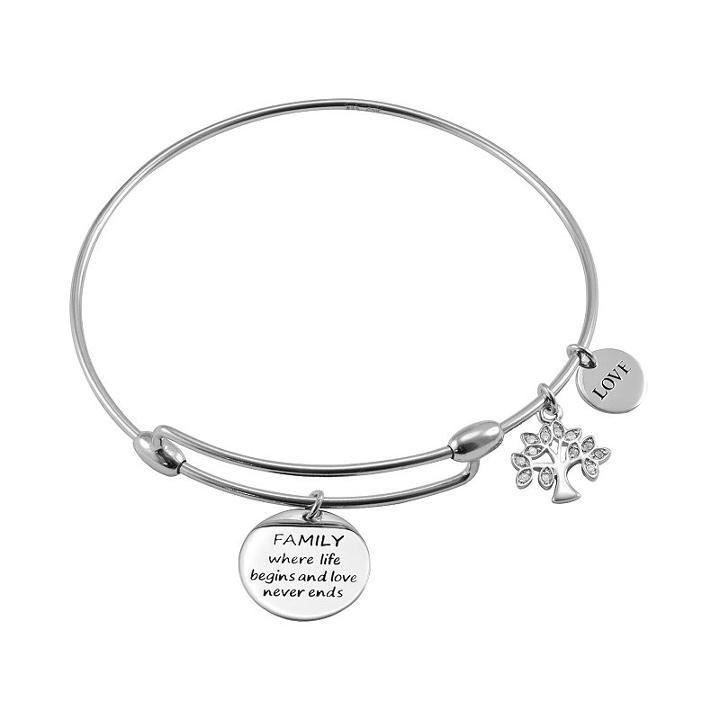 Charmed By Diamonds 1/10 Carat T.w. Diamond Sterling Silver Family Tree Bangle Bracelet, Women's, White