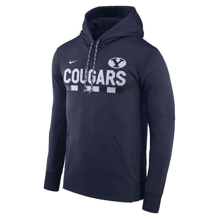 Men's Nike Byu Cougars Therma-fit Hoodie, Size: Xxl, Blue (navy)