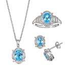 Blue Topaz And Lab-created White Sapphire Sterling Silver Halo Pendant Necklace, Ring And Drop Earring Set, Women's